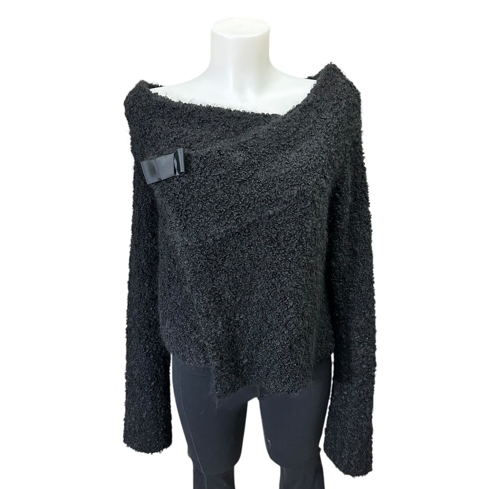 Laurie B. Black Mohair Wool Drape Neck Crossover‎ Cardigan Sweater size Medium